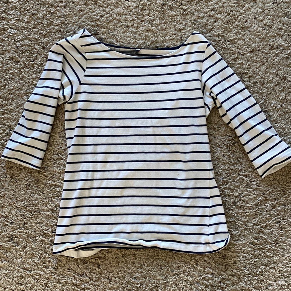 French Connection Navy and Striped Shirt XS